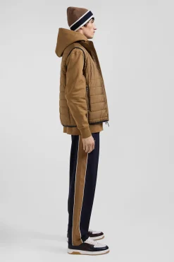 Camel quilted sleeveless high collar down vest