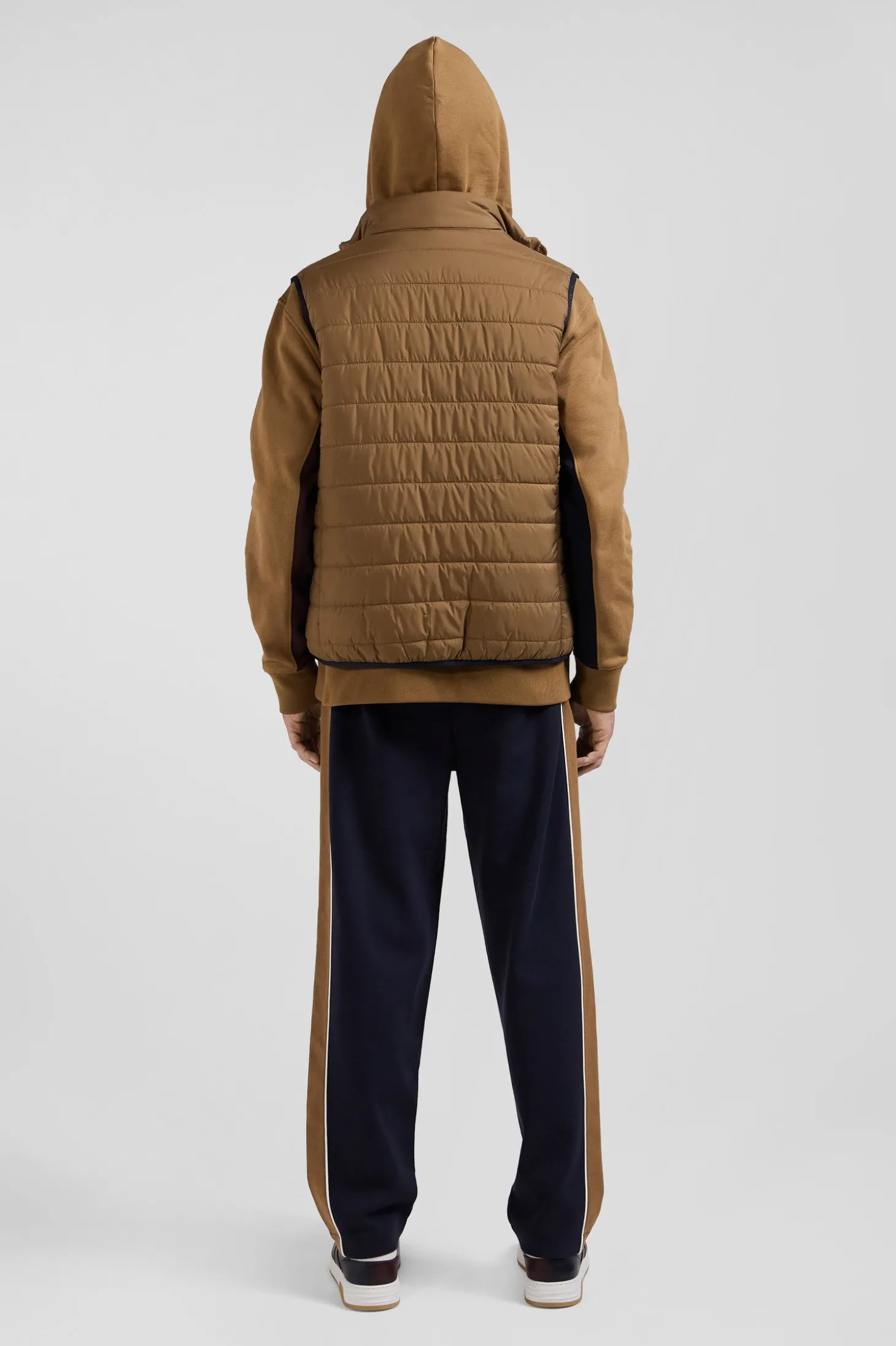 Camel quilted sleeveless high collar down vest