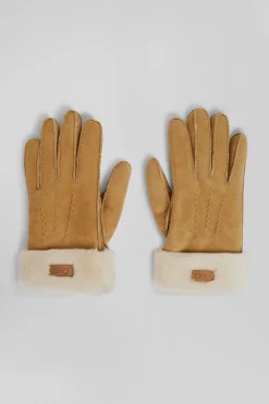 Camel shearling leather gloves