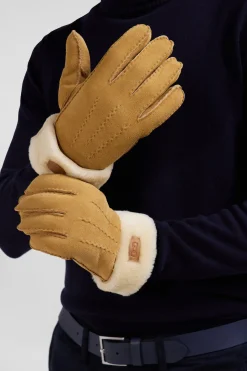 Camel shearling leather gloves
