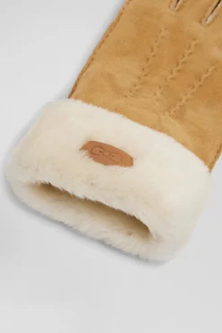 Camel shearling leather gloves