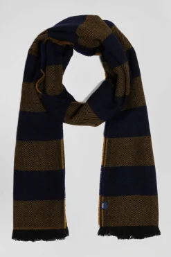 Camel striped mixed wool large scarf