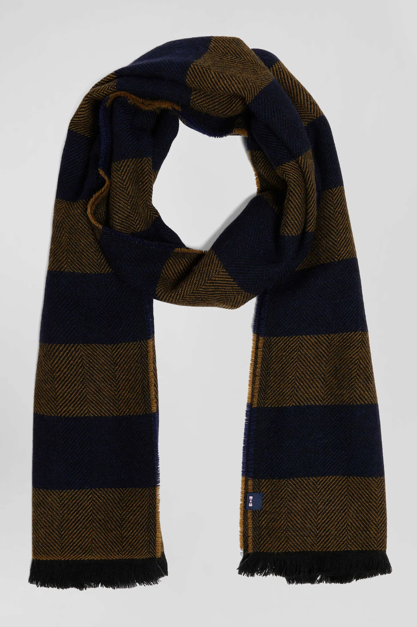 Camel striped mixed wool large scarf