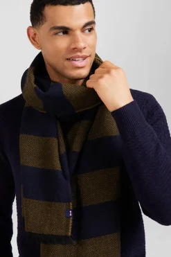 Camel striped mixed wool large scarf