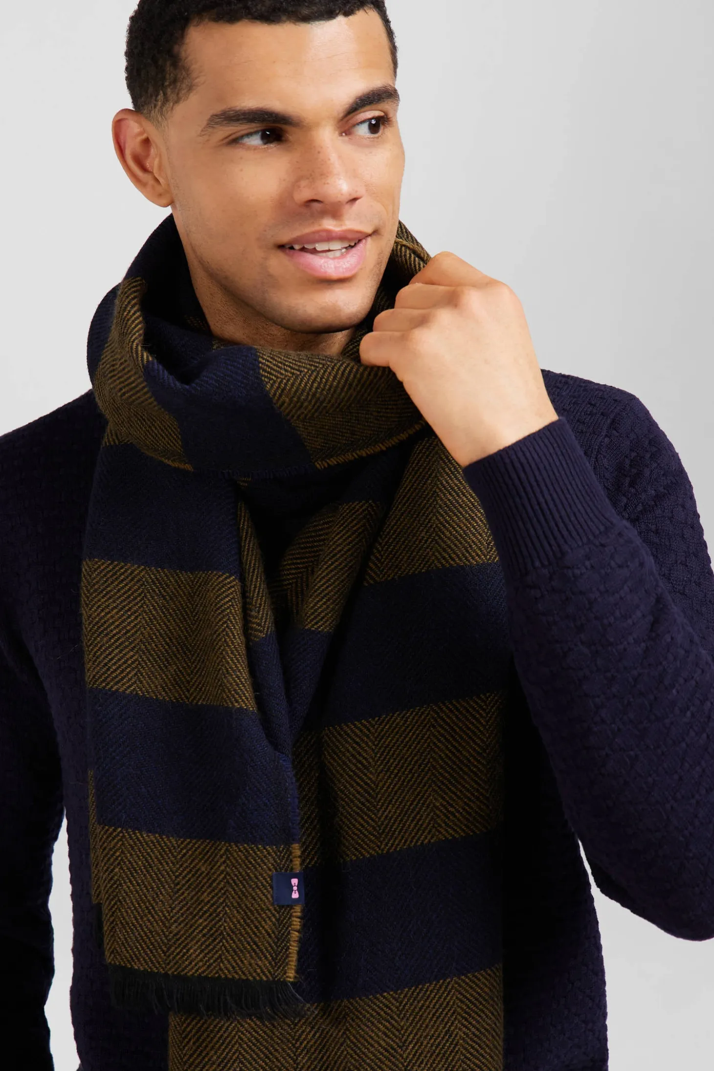 Camel striped mixed wool large scarf