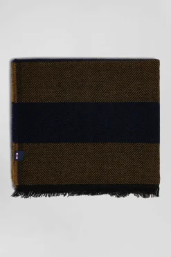 Camel striped mixed wool large scarf