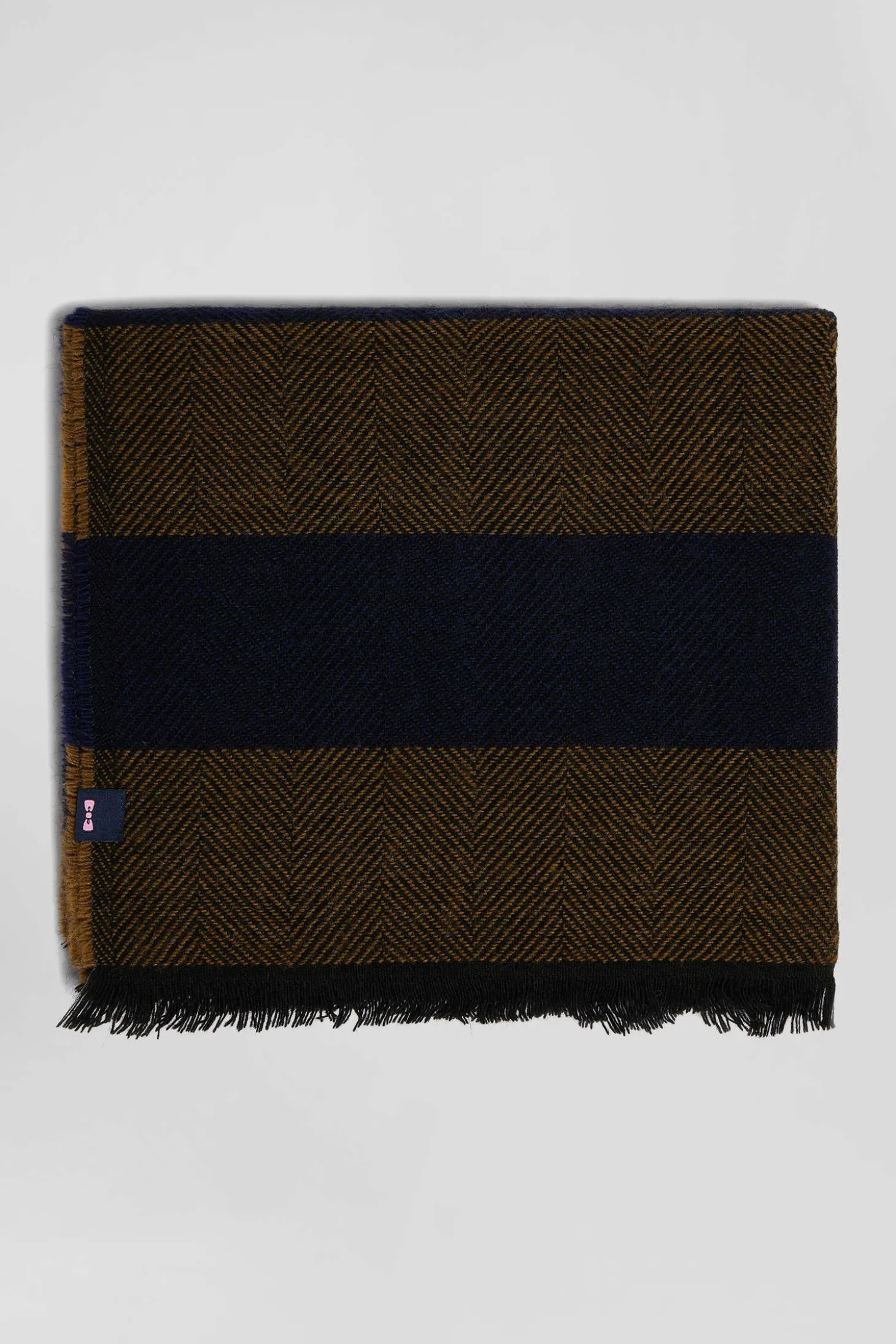 Camel striped mixed wool large scarf