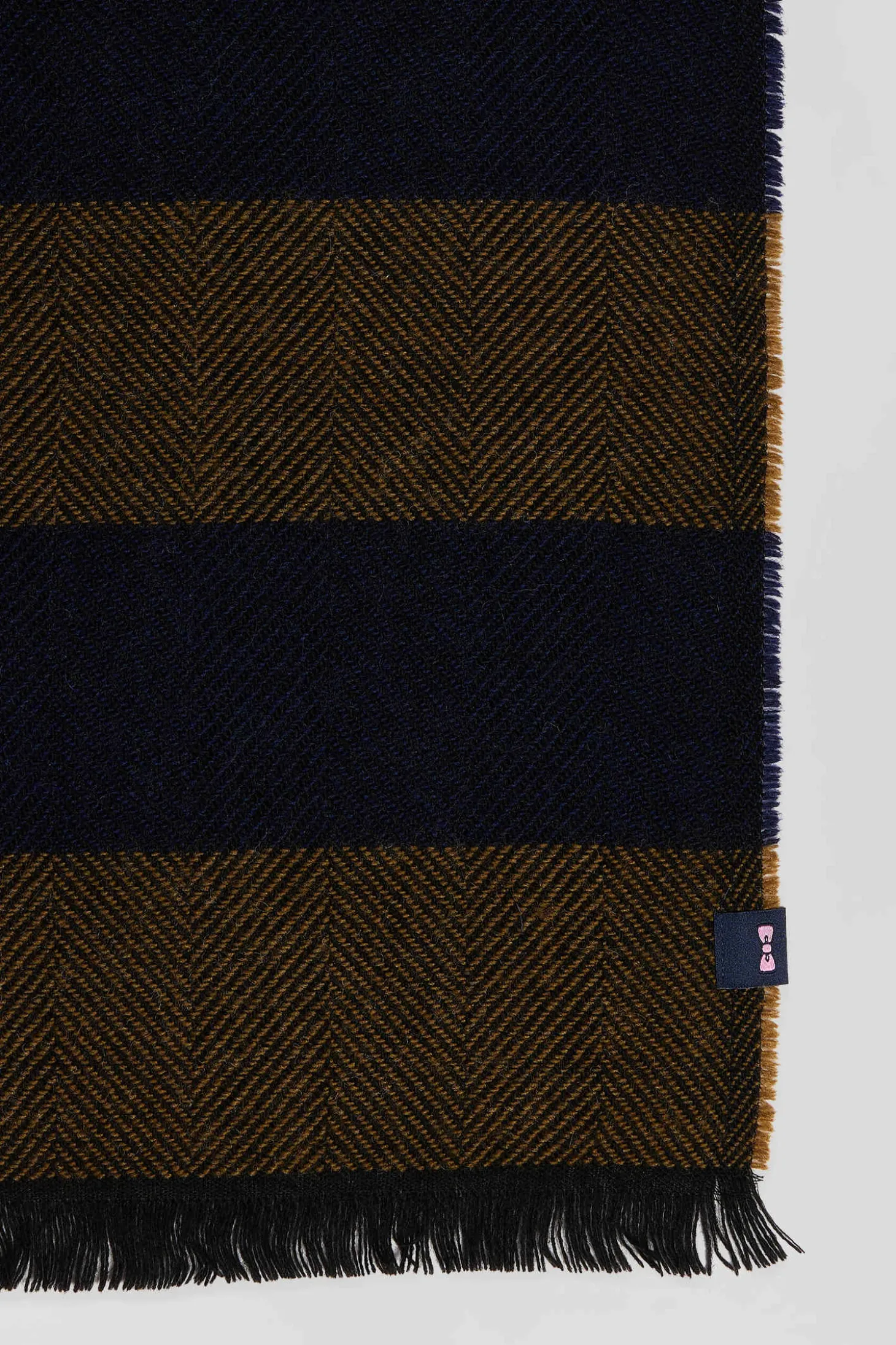 Camel striped mixed wool large scarf