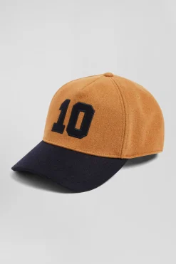 Camel wool blend cap with 10 embroidery