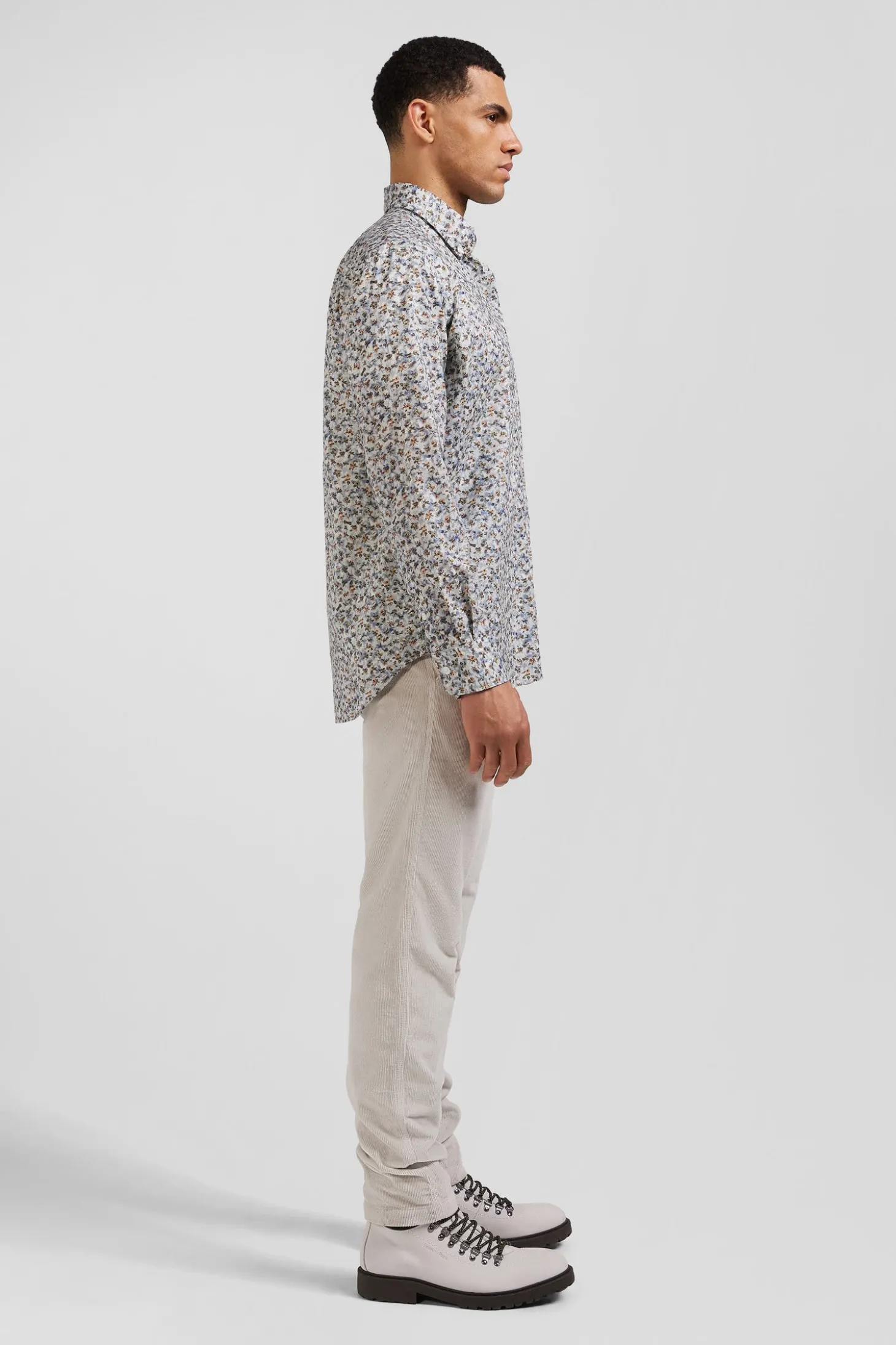 Chemise en coton à microimprimé vert coupe Regular