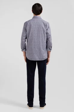 Chemise en coton à micro-motifs ciel coupe Slim