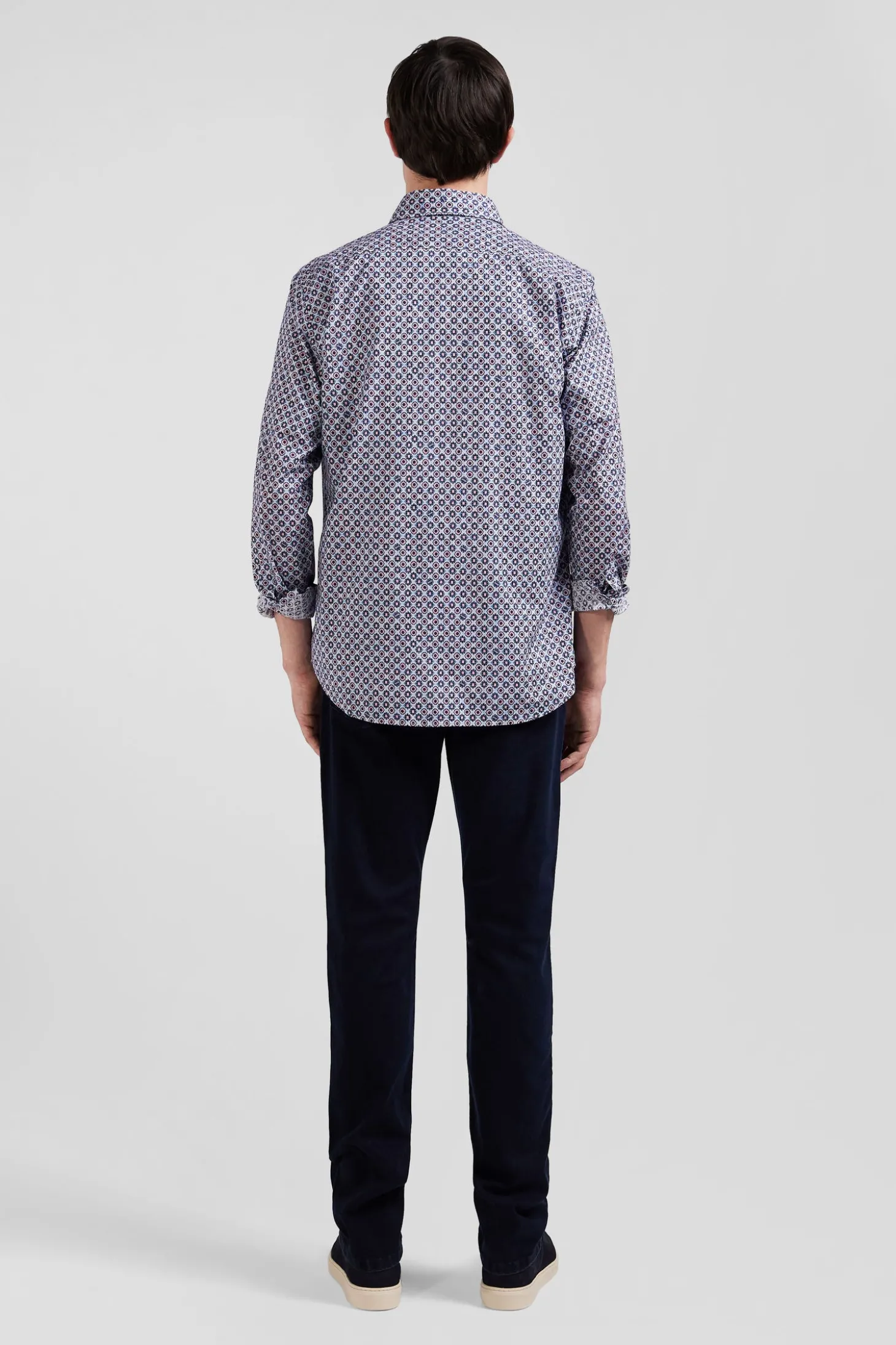 Chemise en coton à micro-motifs ciel coupe Slim