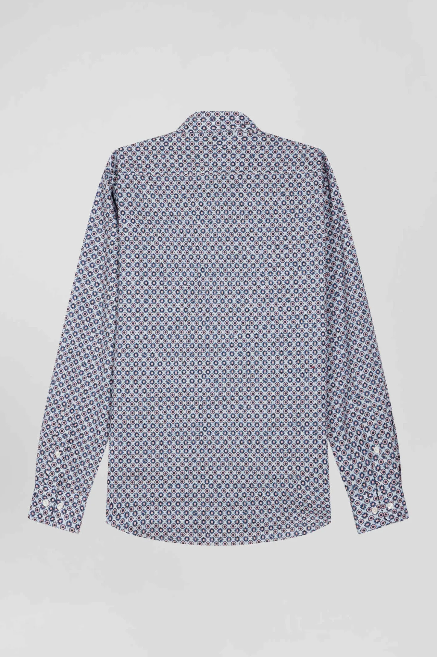 Chemise en coton à micro-motifs ciel coupe Slim
