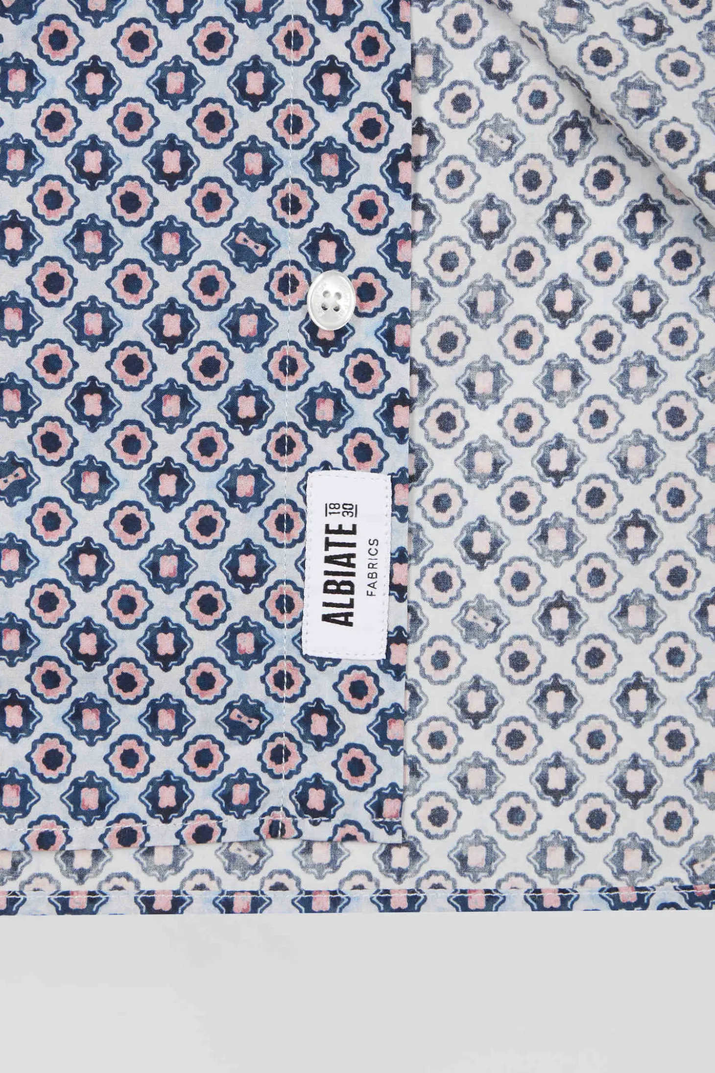 Chemise en coton à micro-motifs ciel coupe Slim
