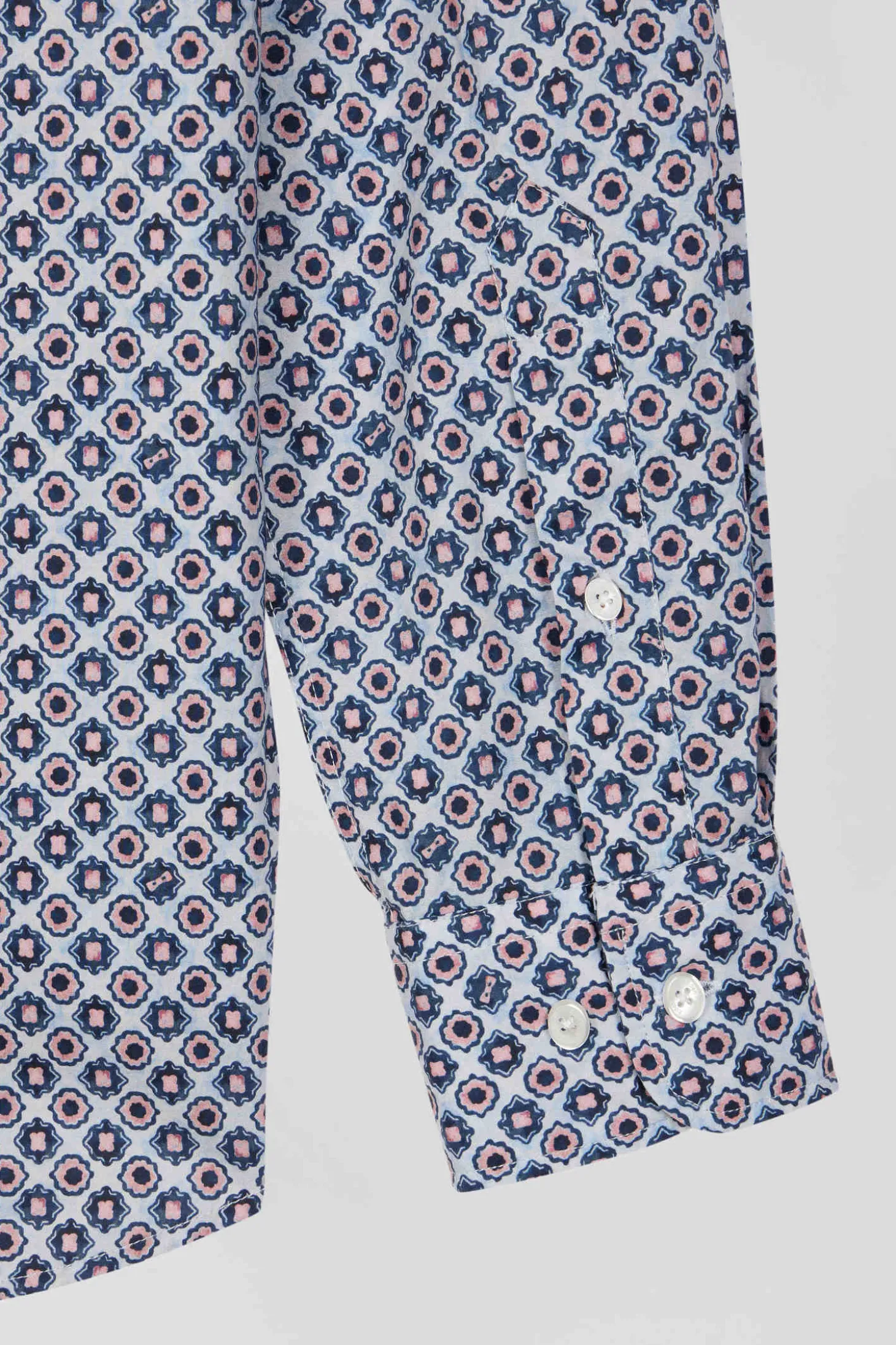 Chemise en coton à micro-motifs ciel coupe Slim