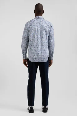 Chemise en popeline de coton ciel microimprimé floral coupe Regular