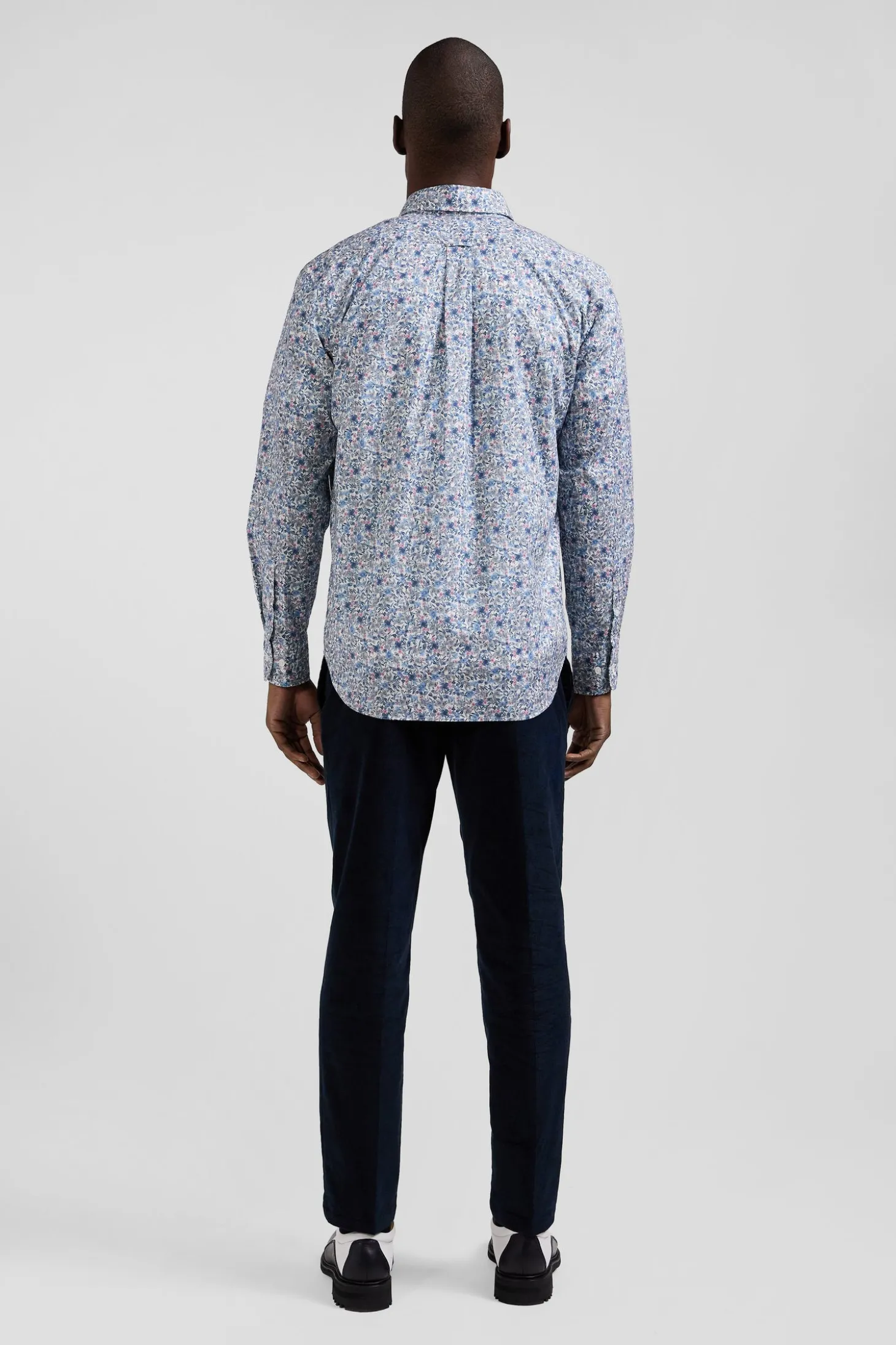 Chemise en popeline de coton ciel microimprimé floral coupe Regular