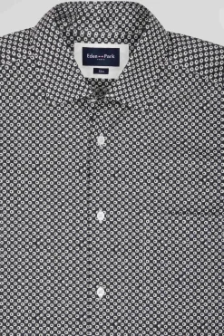 Chemise en popeline de coton grise imprimé graphique coupe Slim