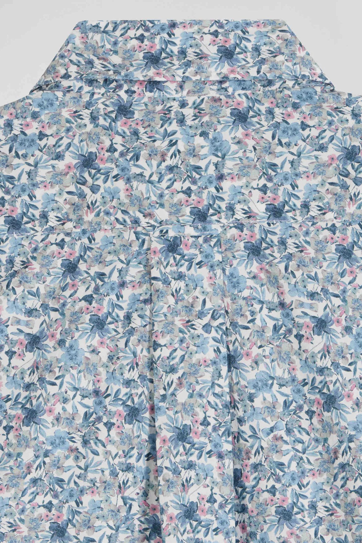 Chemise en popeline de coton ciel microimprimé floral coupe Regular