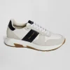 Chunky sole beige and navy blue leather sneakers