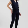 Comfort navy blue stretch cotton 5-pocket jeans