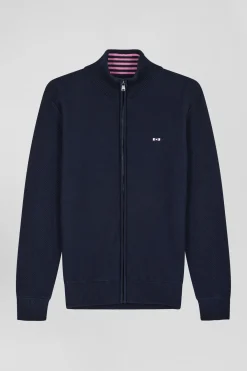 Cotton cardigan with navy blue back embroidery