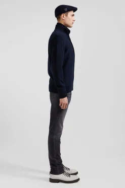 Cotton cardigan with navy blue back embroidery