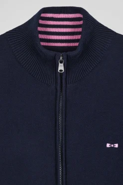 Cotton cardigan with navy blue back embroidery