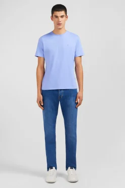 Crew neck light blue pima cotton t-shirt