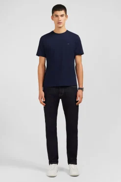 Crew neck navy blue pima cotton t-shirt