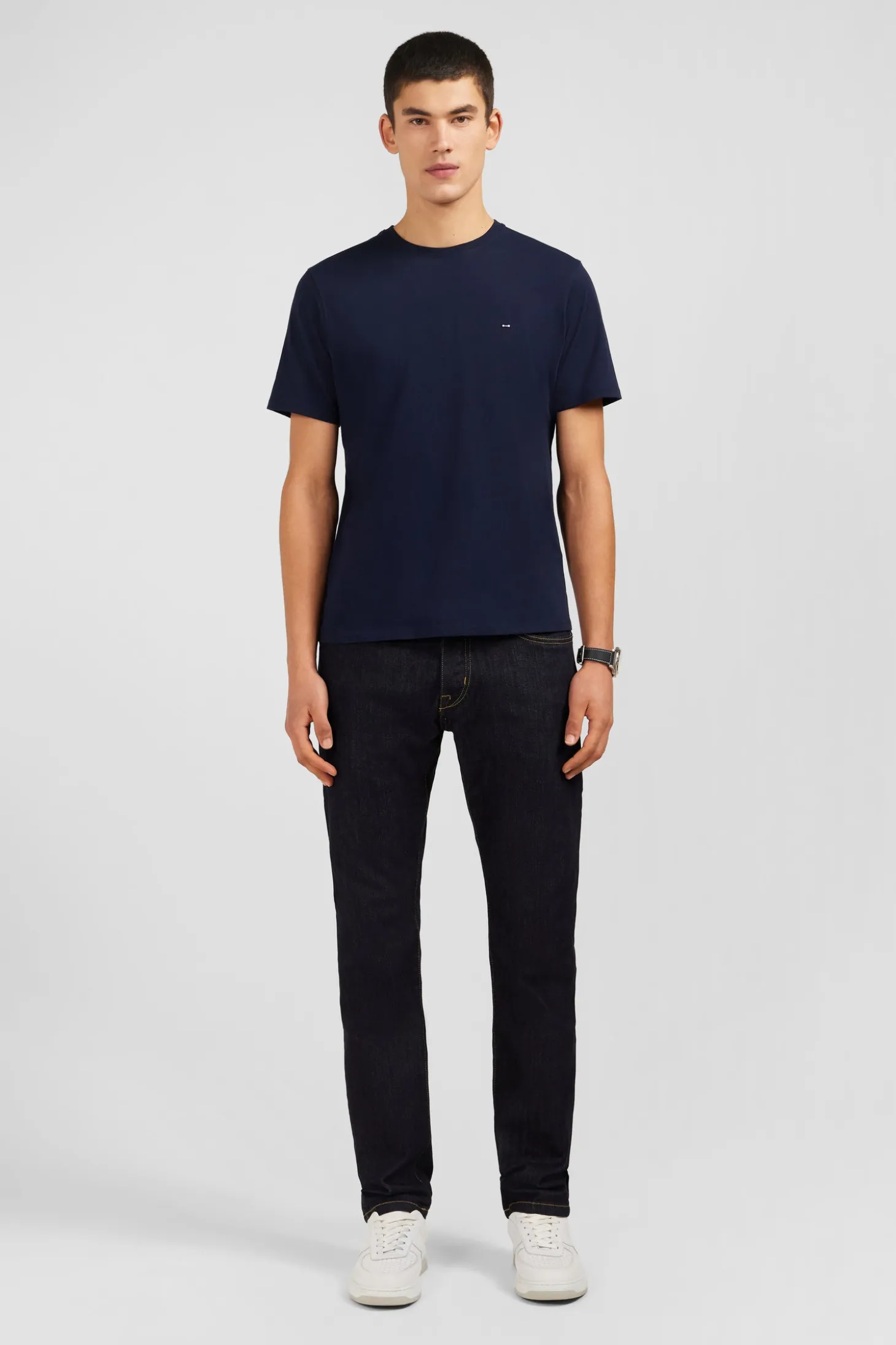 Crew neck navy blue pima cotton t-shirt