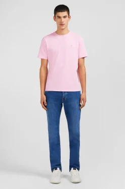 Crew neck pink pima cotton t-shirt