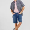 Dark blue denim shorts with faded effect