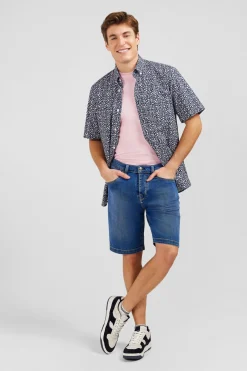 Dark blue denim shorts with faded effect