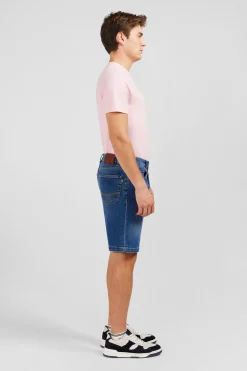 Dark blue denim shorts with faded effect