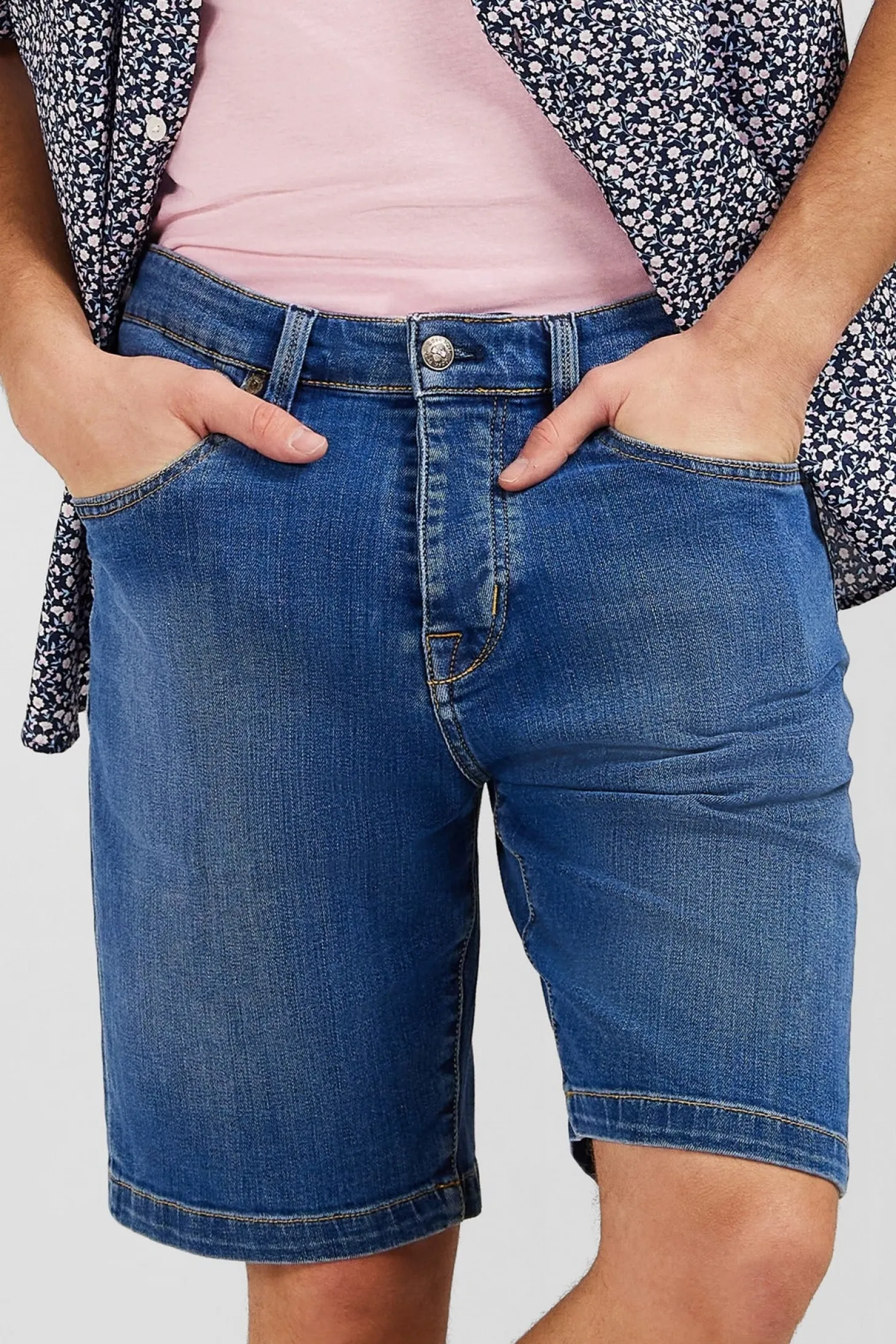 Dark blue denim shorts with faded effect
