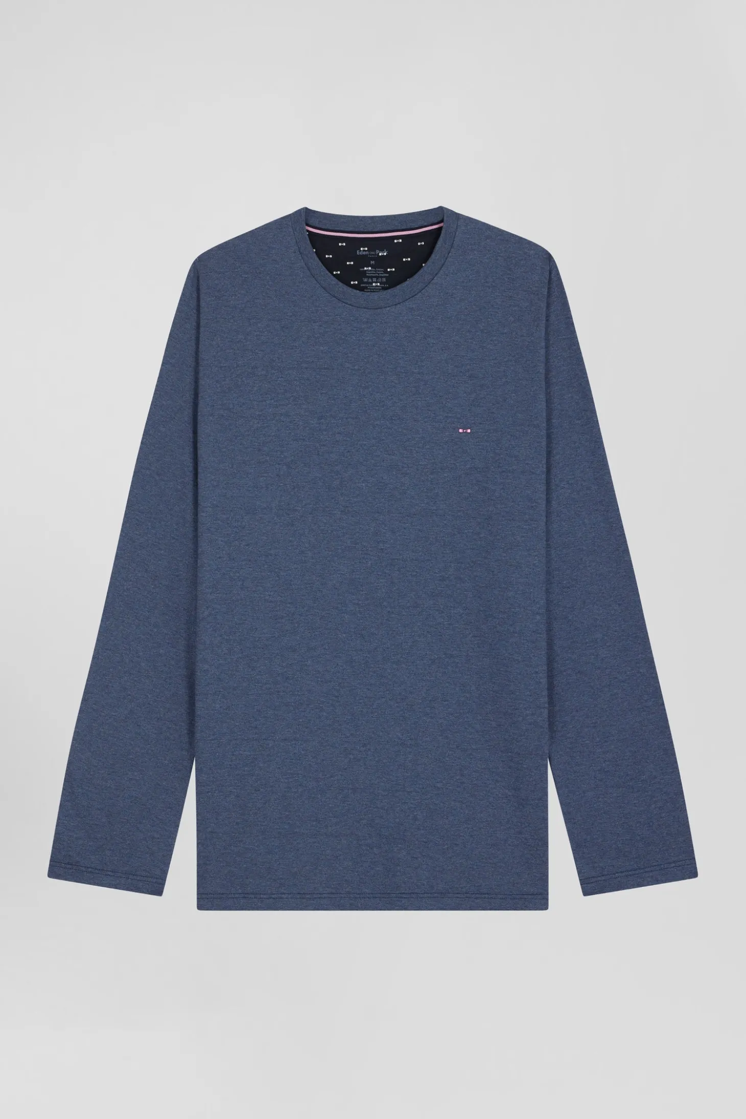Dark blue long cotton pajamas with bow tie micro pattern trousers