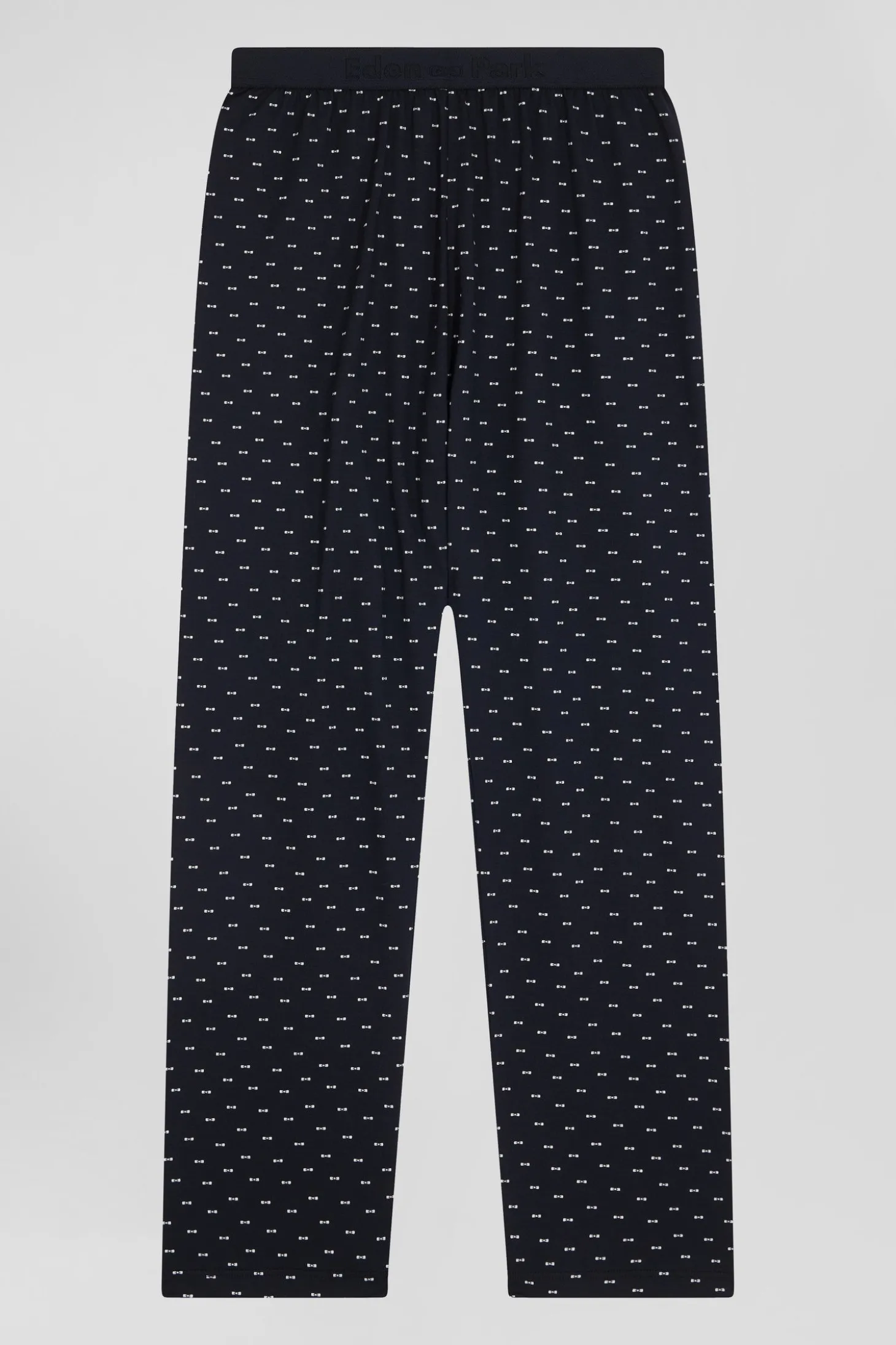 Dark blue long cotton pajamas with bow tie micro pattern trousers