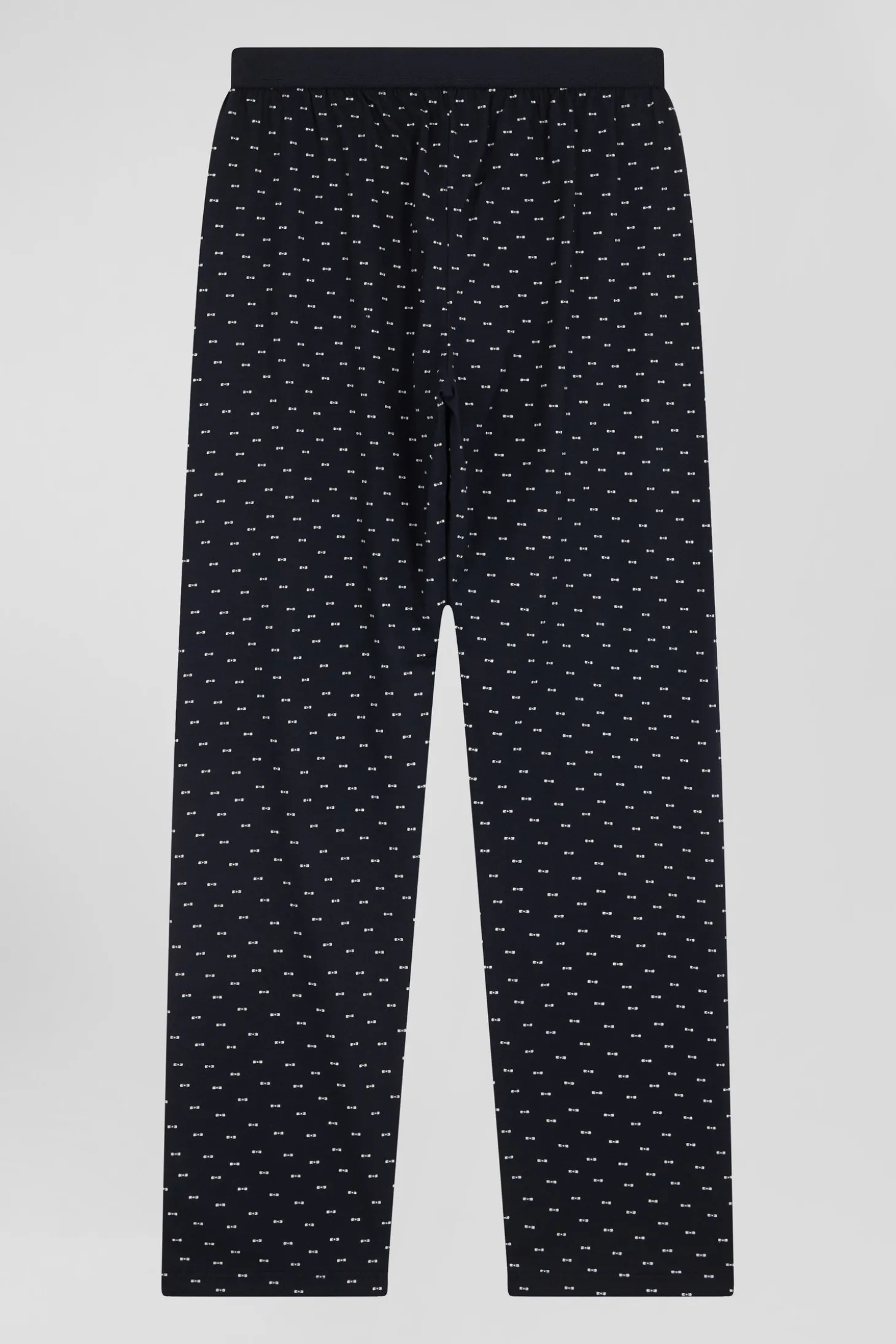 Dark blue long cotton pajamas with bow tie micro pattern trousers