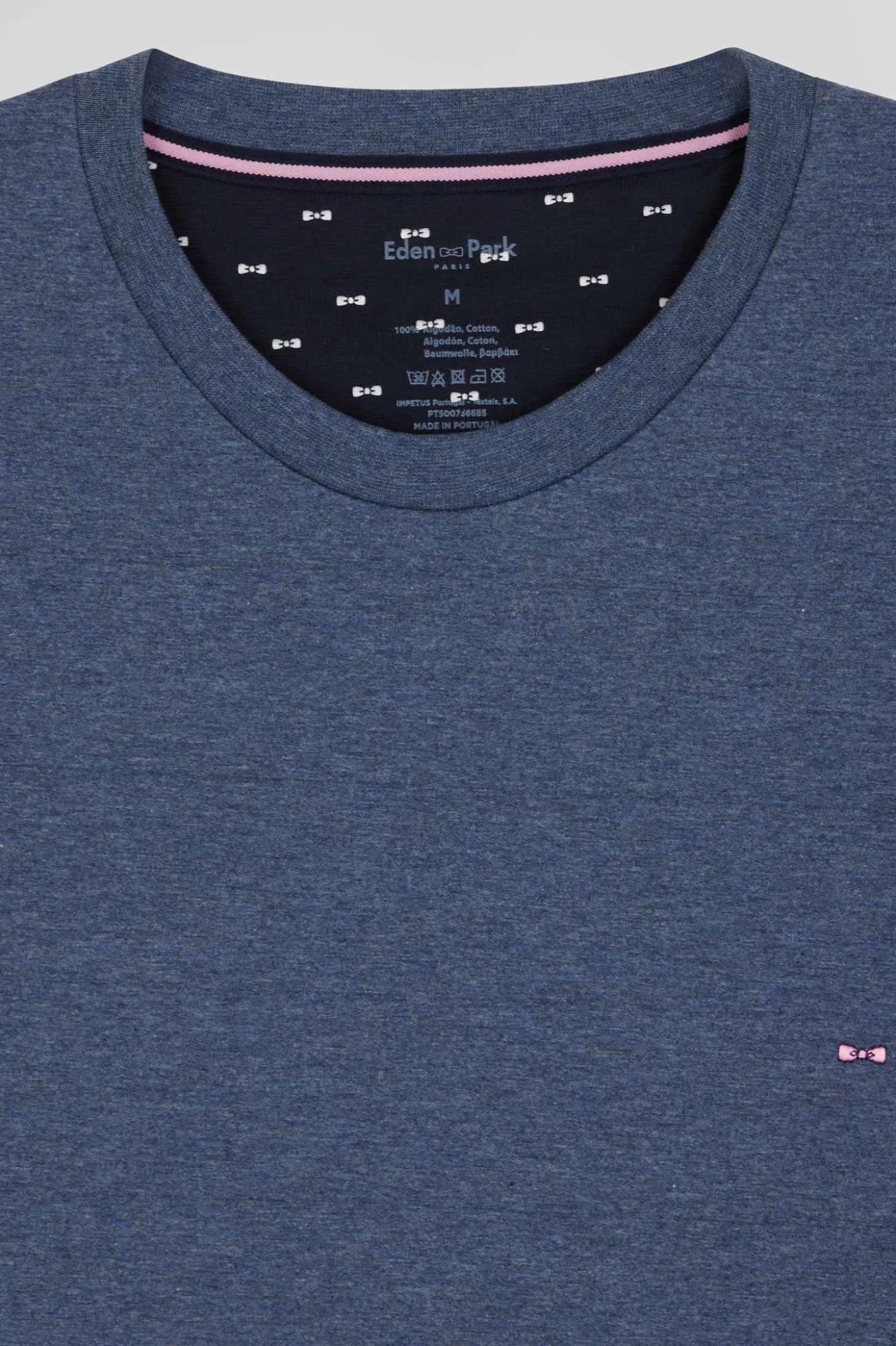 Dark blue long cotton pajamas with bow tie micro pattern trousers