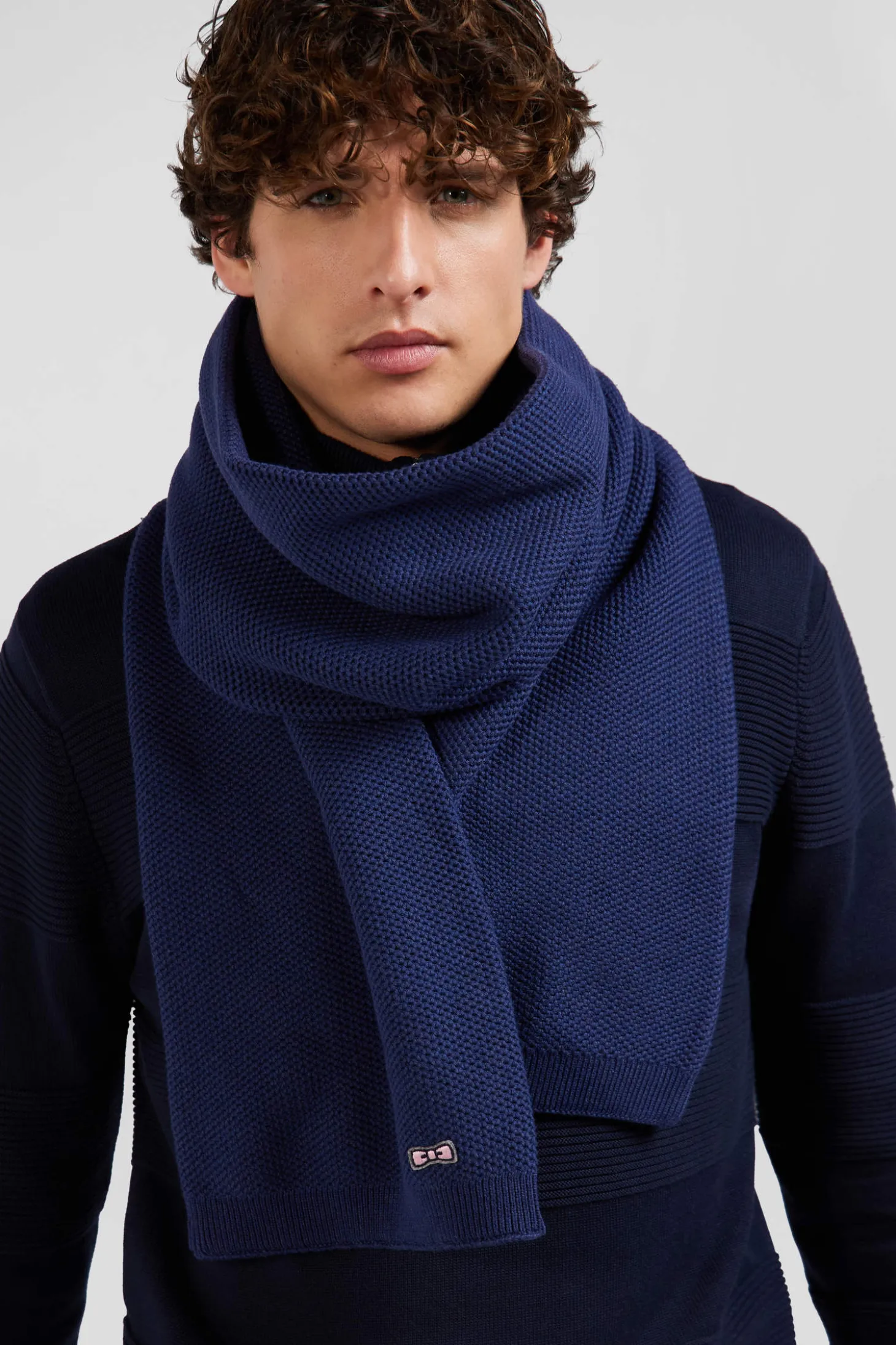 Dark blue plain cotton scarf