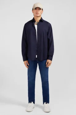 Dark blue shirt in stretch cotton