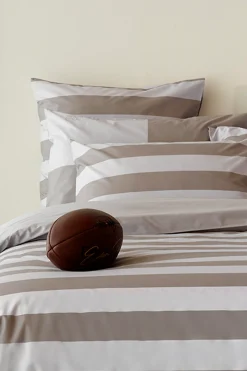 Duo of rectangular striped pillow case - beige