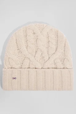 Ecru cable knitted wool beanie