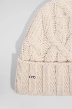 Ecru cable knitted wool beanie