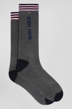 Eden Park grey stretch cotton socks with striped edges