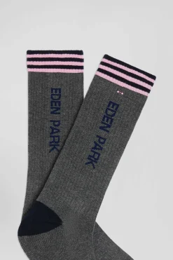 Eden Park grey stretch cotton socks with striped edges