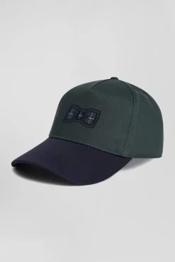 Green and navy cotton cap with tricolour details