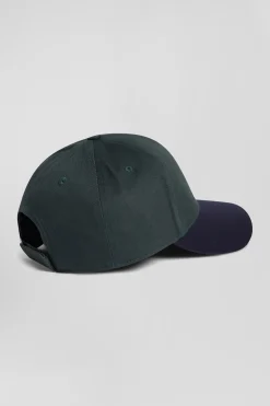 Green and navy cotton cap with tricolour details