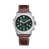 Green leather chronograph quartz watch
